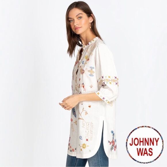Johnny Was **NWT** Azusa Linen Tunic in Natural w/ Embroidery - Picture 3 of 7
